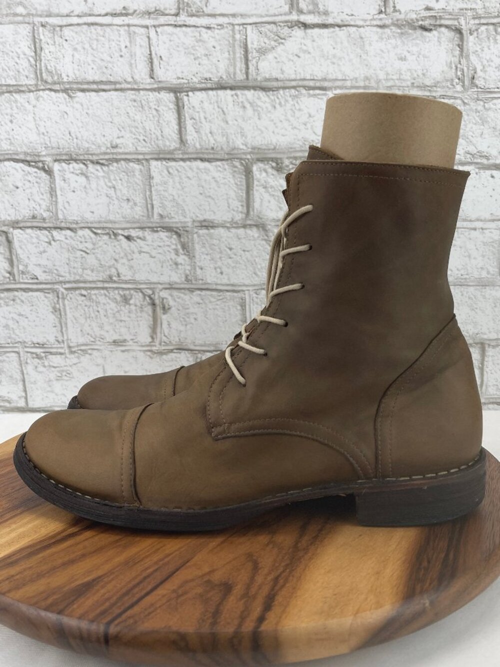 Florentini + Baker Mens Sz. 10 Light Brown Leather Cap Toe Lace Up Boots Italy - Picture 2 of 16